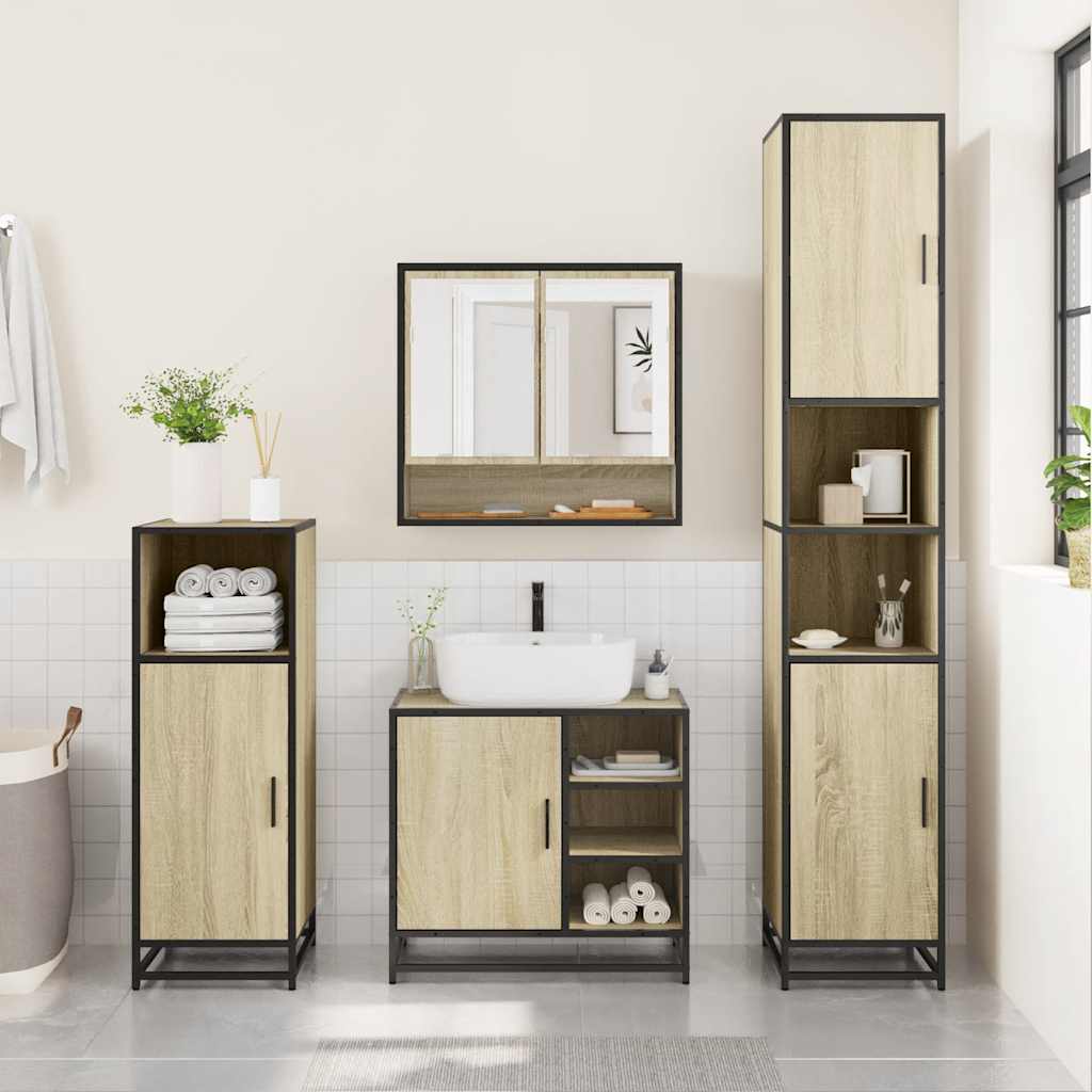 Bathroom Furniture Set 2 Piece Engineered Wood Sonoma Oak Black Oak Grey Sonoma