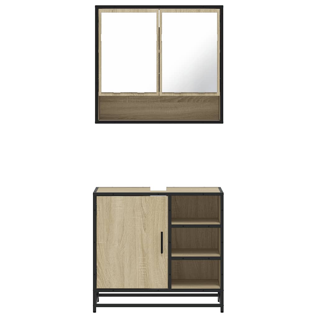 Bathroom Furniture Set 2 Piece Engineered Wood Sonoma Oak Black Oak Grey Sonoma
