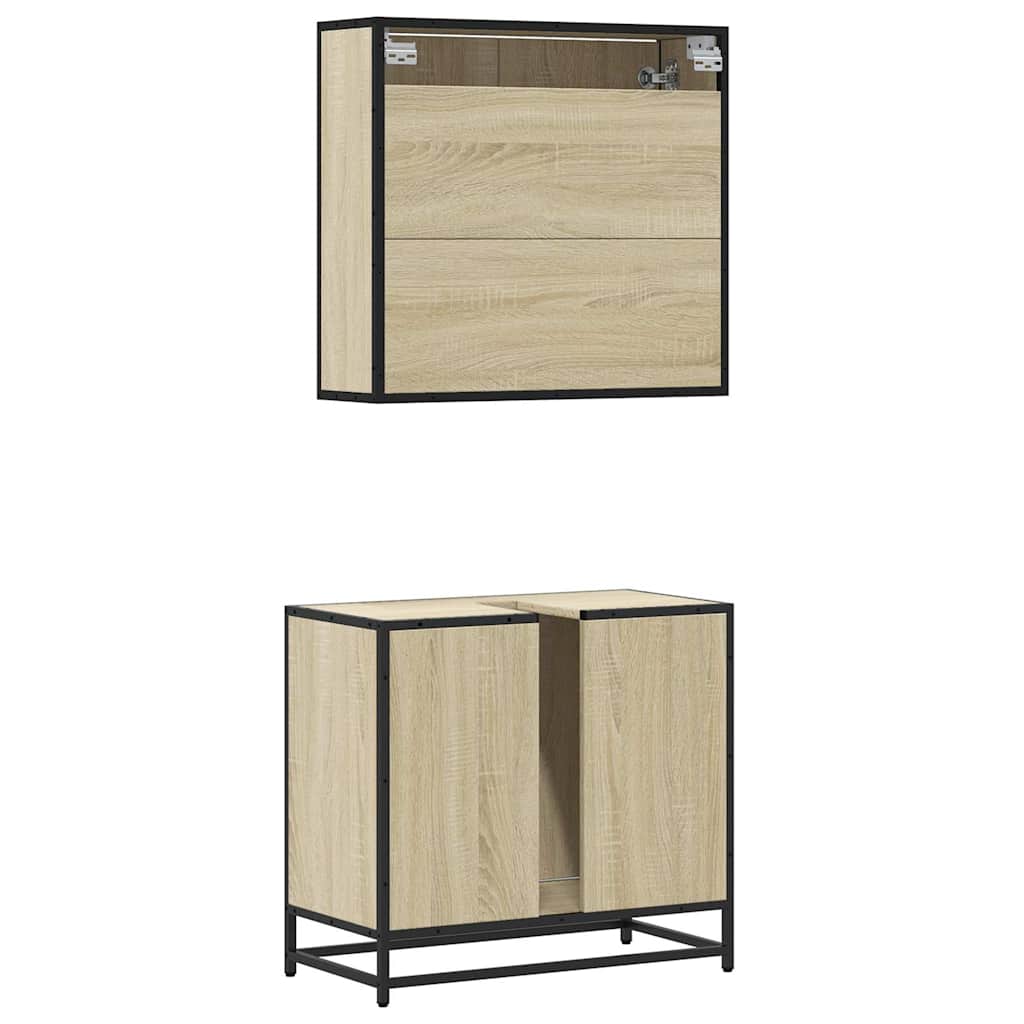 Bathroom Furniture Set 2 Piece Engineered Wood Sonoma Oak Black Oak Grey Sonoma