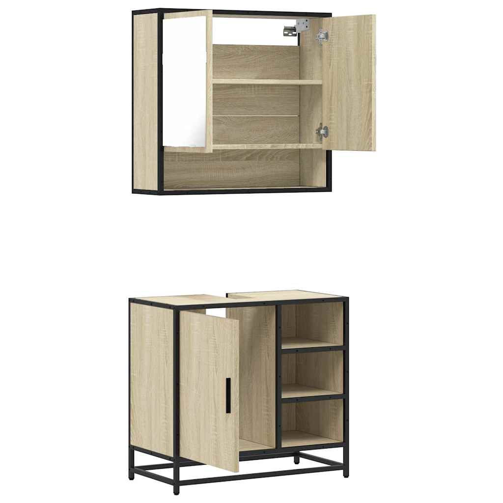 Bathroom Furniture Set 2 Piece Engineered Wood Sonoma Oak Black Oak Grey Sonoma