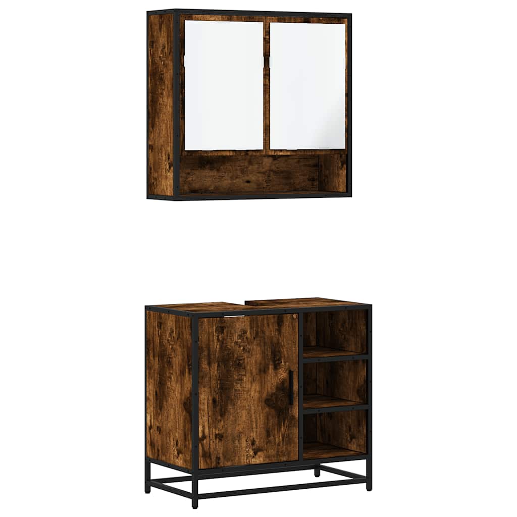 Bathroom Furniture Set 2 Piece Engineered Wood Sonoma Oak Black Oak Grey Sonoma