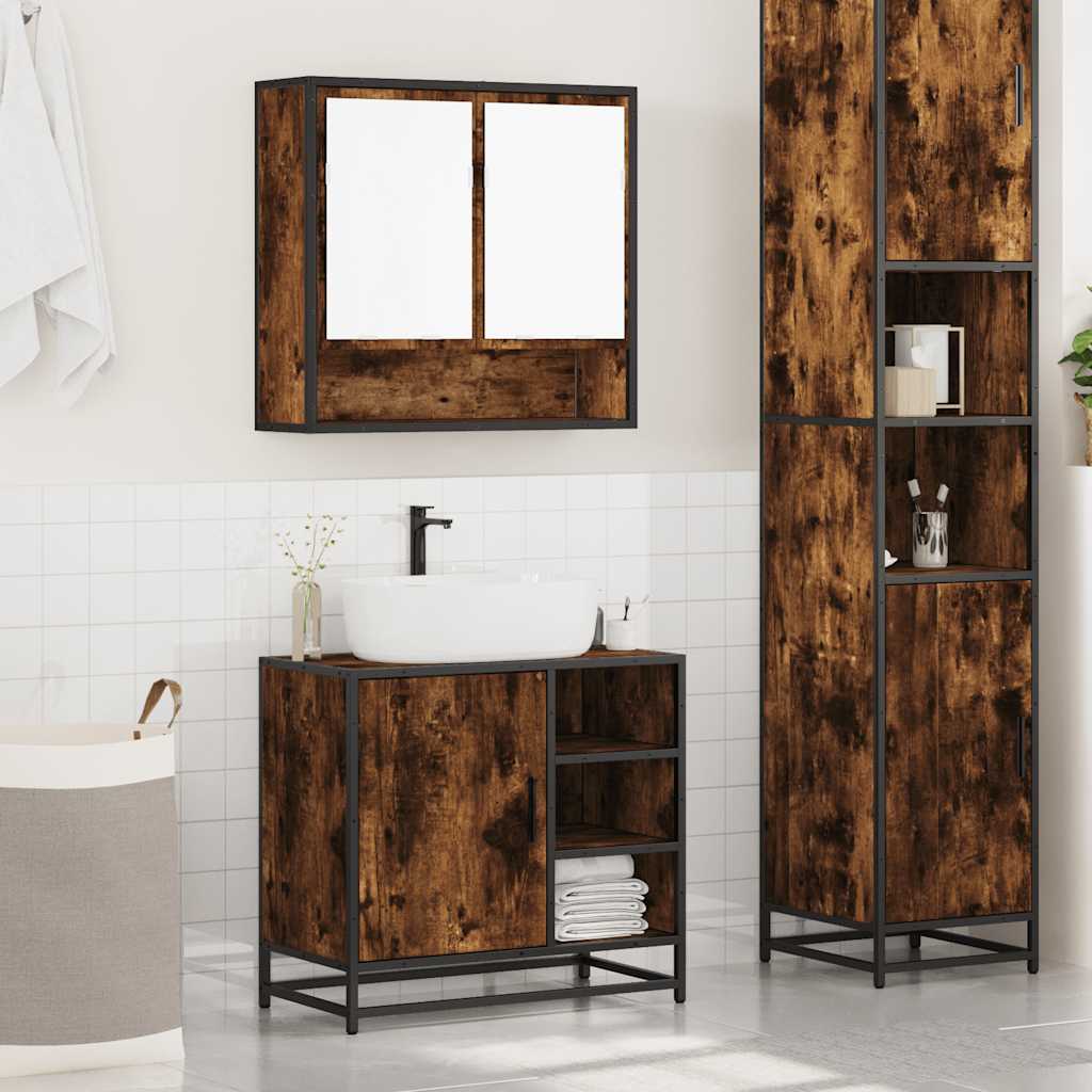 Bathroom Furniture Set 2 Piece Engineered Wood Sonoma Oak Black Oak Grey Sonoma