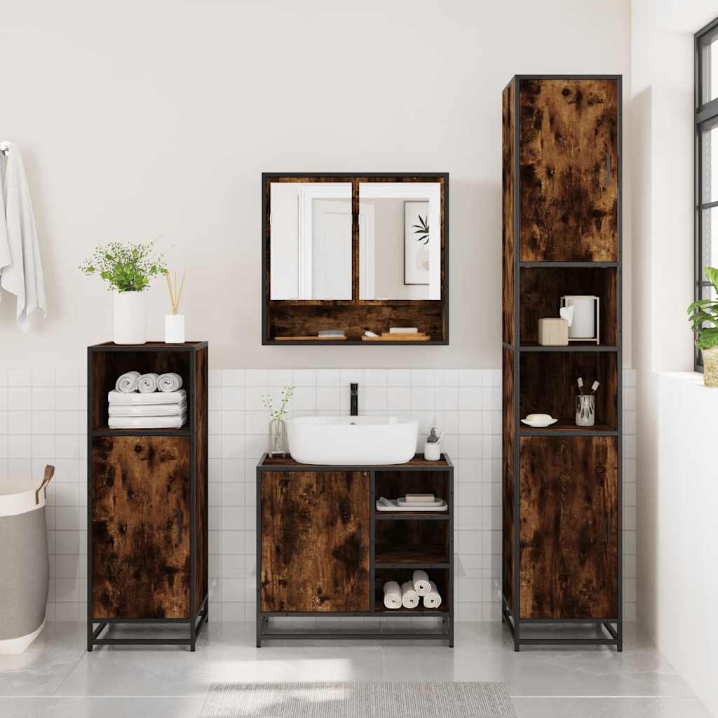 Bathroom Furniture Set 2 Piece Engineered Wood Sonoma Oak Black Oak Grey Sonoma