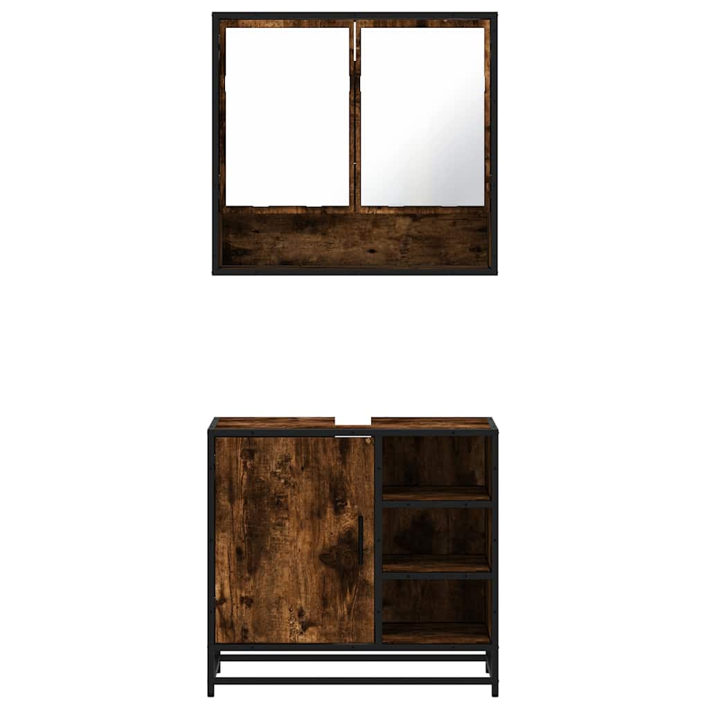 Bathroom Furniture Set 2 Piece Engineered Wood Sonoma Oak Black Oak Grey Sonoma
