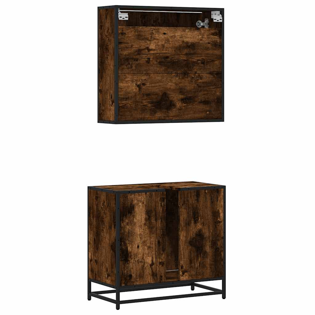 Bathroom Furniture Set 2 Piece Engineered Wood Sonoma Oak Black Oak Grey Sonoma