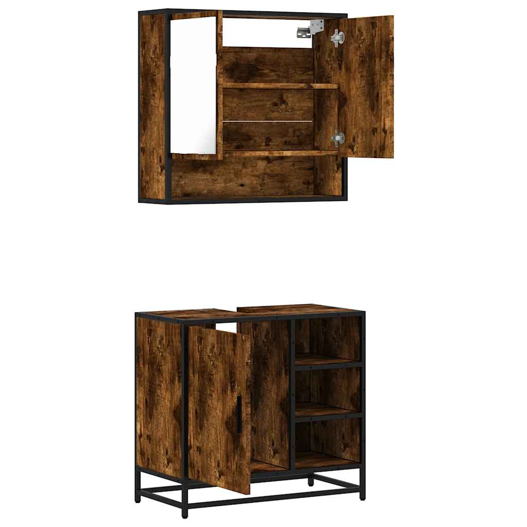 Bathroom Furniture Set 2 Piece Engineered Wood Sonoma Oak Black Oak Grey Sonoma