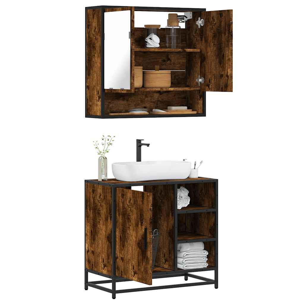 Bathroom Furniture Set 2 Piece Engineered Wood Sonoma Oak Black Oak Grey Sonoma