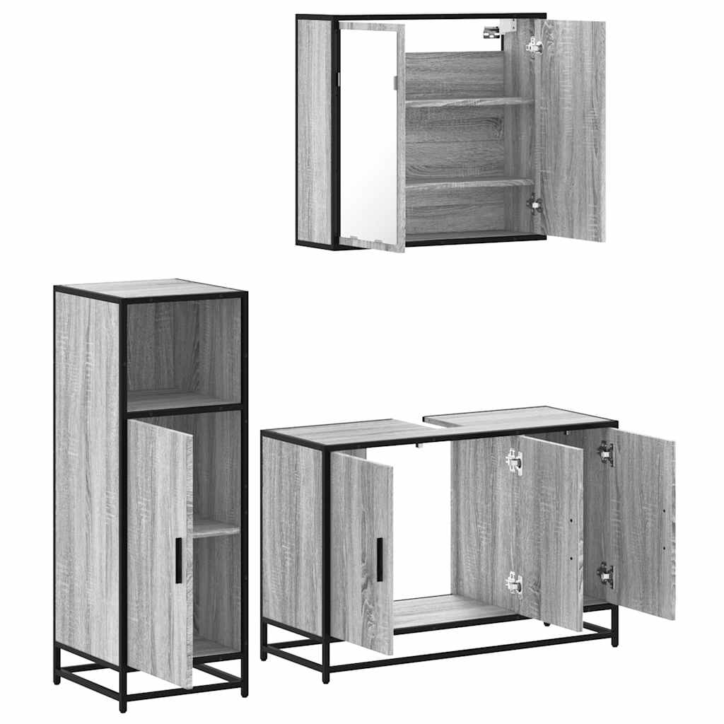 3 Piece Bathroom Furniture Set Engineered Wood