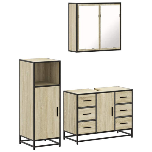 3 Piece Bathroom Furniture Set Engineered Wood