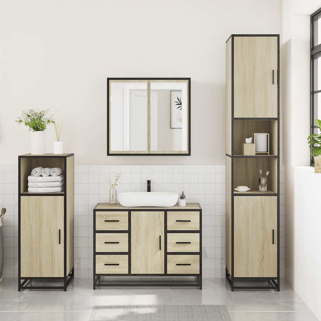 3 Piece Bathroom Furniture Set Engineered Wood