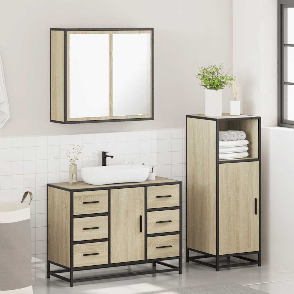 3 Piece Bathroom Furniture Set Engineered Wood