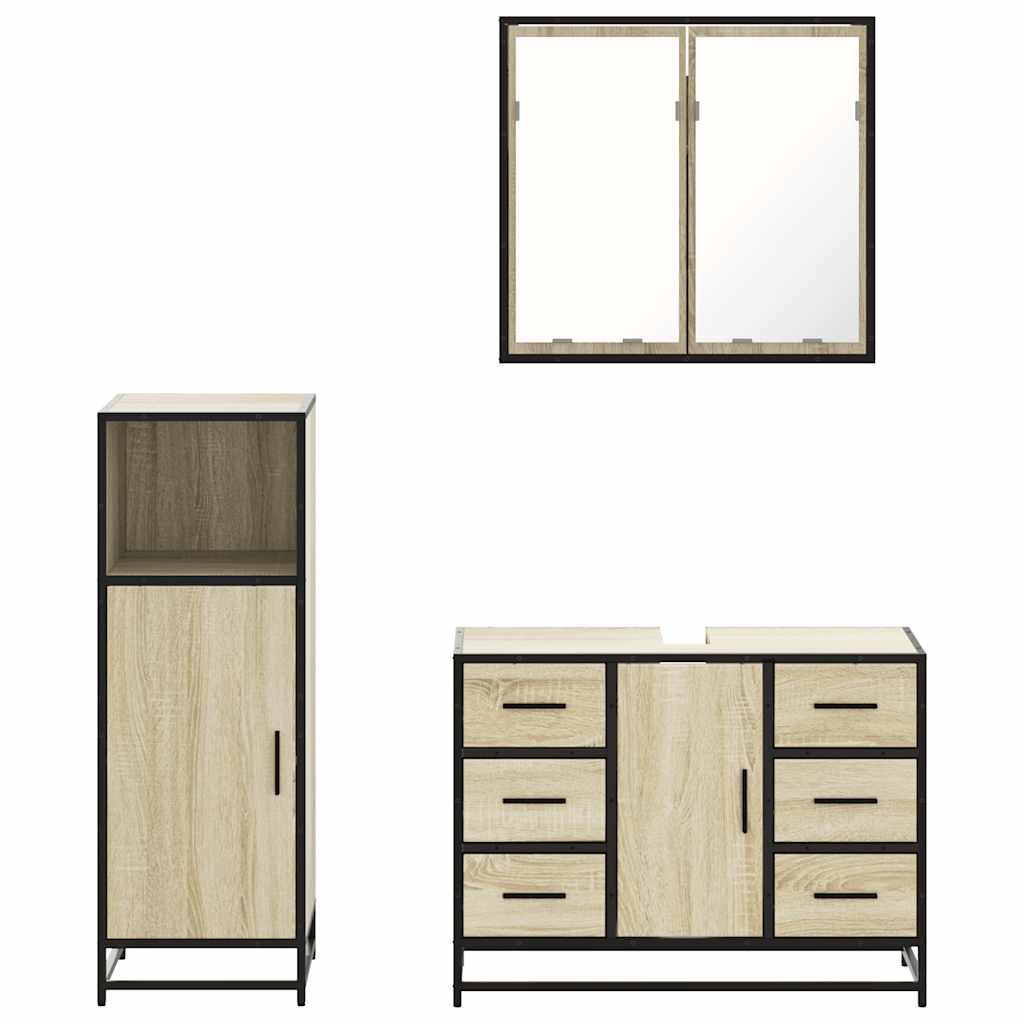 3 Piece Bathroom Furniture Set Engineered Wood