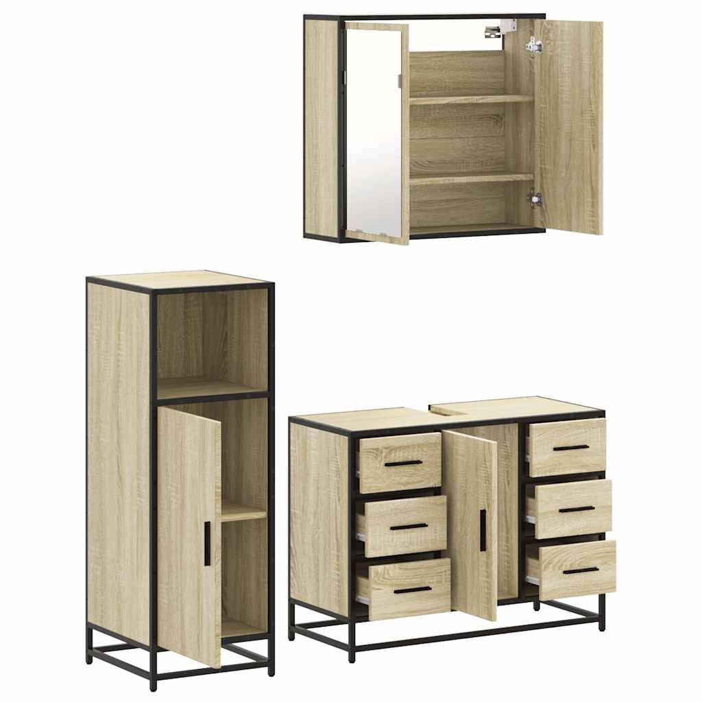 3 Piece Bathroom Furniture Set Engineered Wood