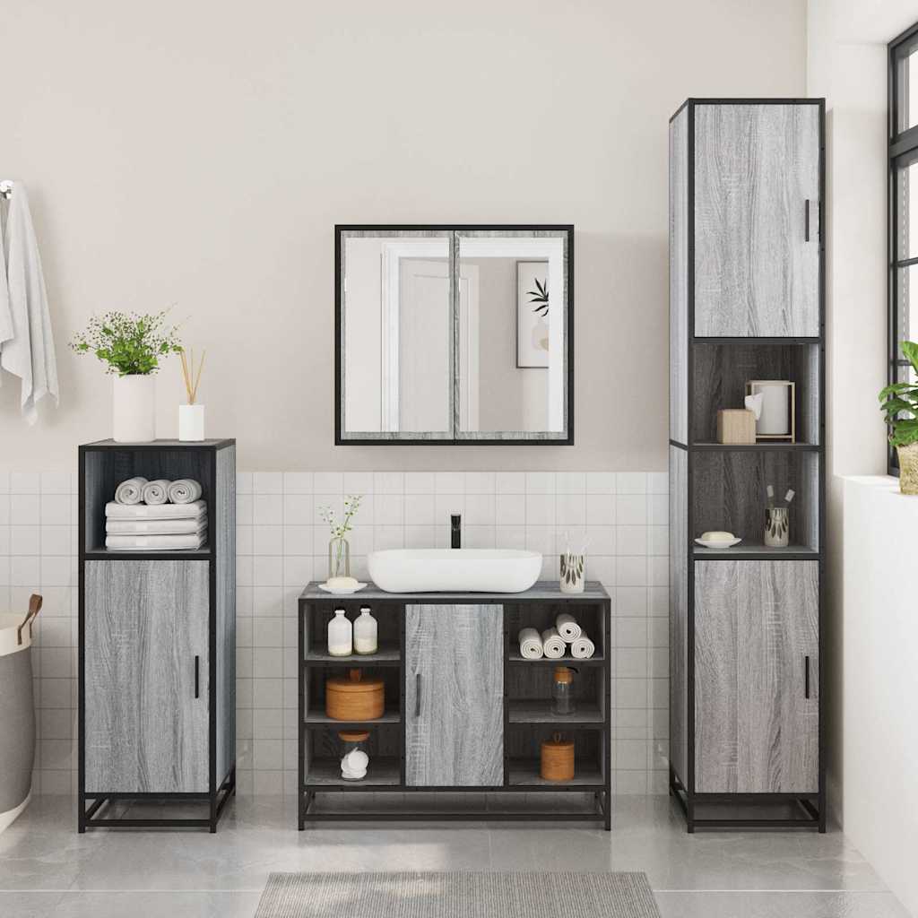3 Piece Bathroom Furniture Set Engineered Wood