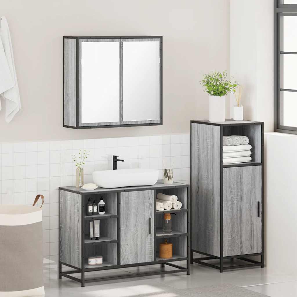 3 Piece Bathroom Furniture Set Engineered Wood