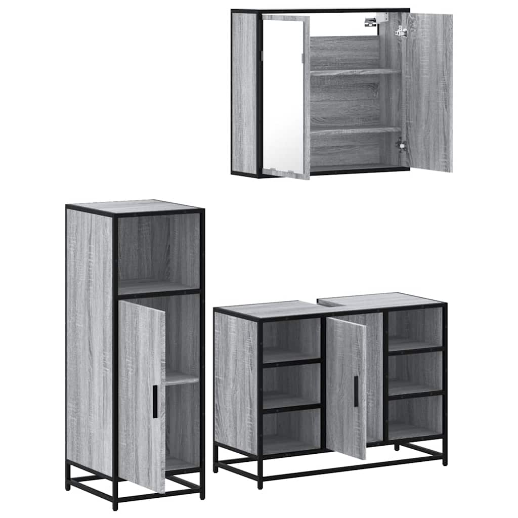 3 Piece Bathroom Furniture Set Engineered Wood