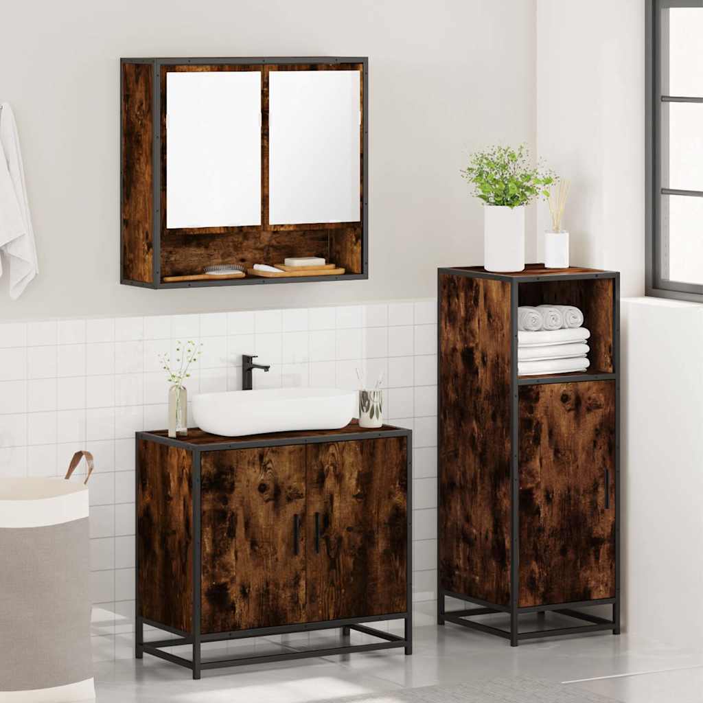 3 Piece Bathroom Furniture Set Engineered Wood