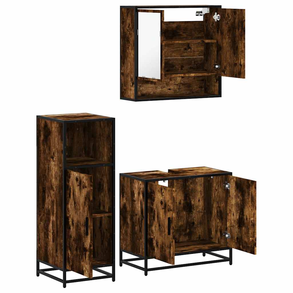 3 Piece Bathroom Furniture Set Engineered Wood