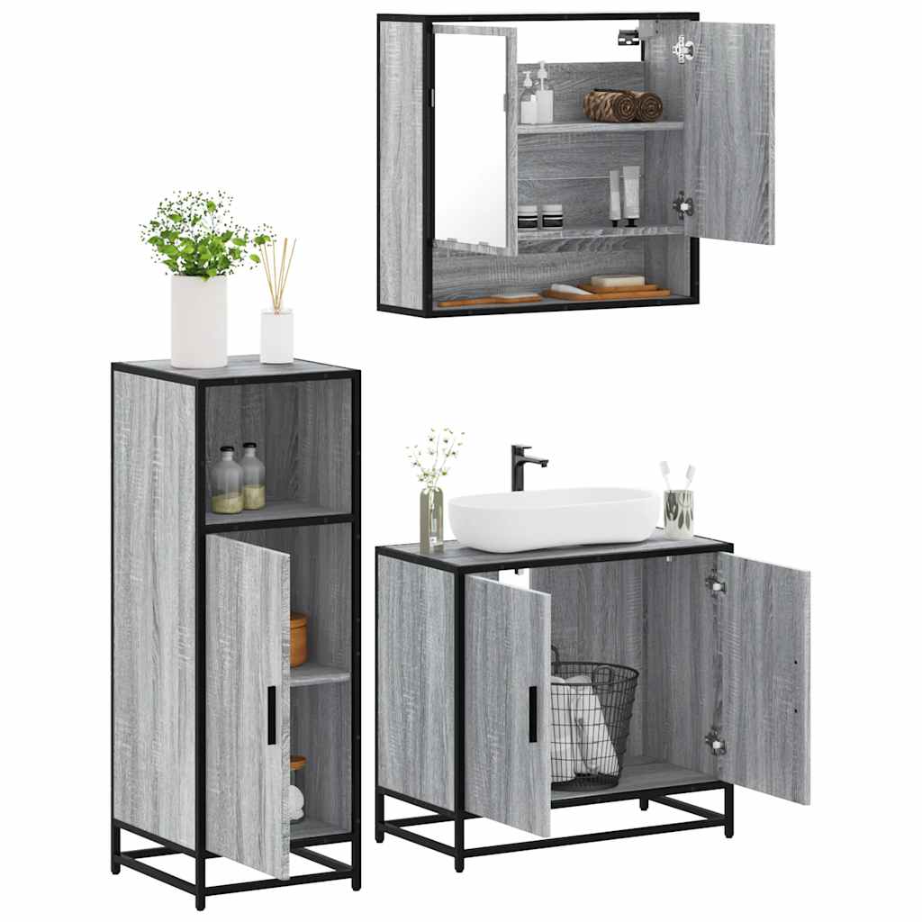 3 Piece Bathroom Furniture Set Engineered Wood