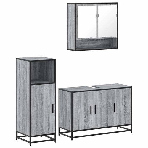 3 Piece Bathroom Furniture Set Engineered Wood