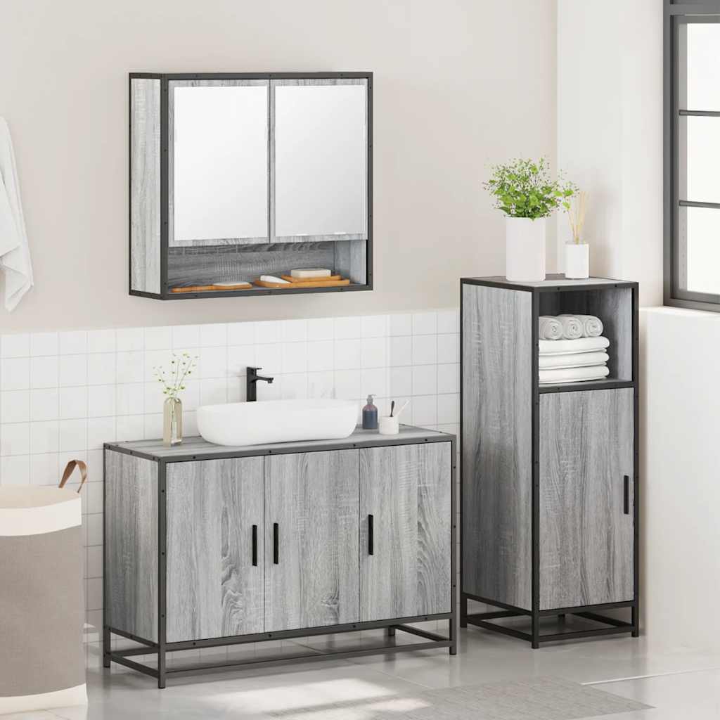 3 Piece Bathroom Furniture Set Engineered Wood