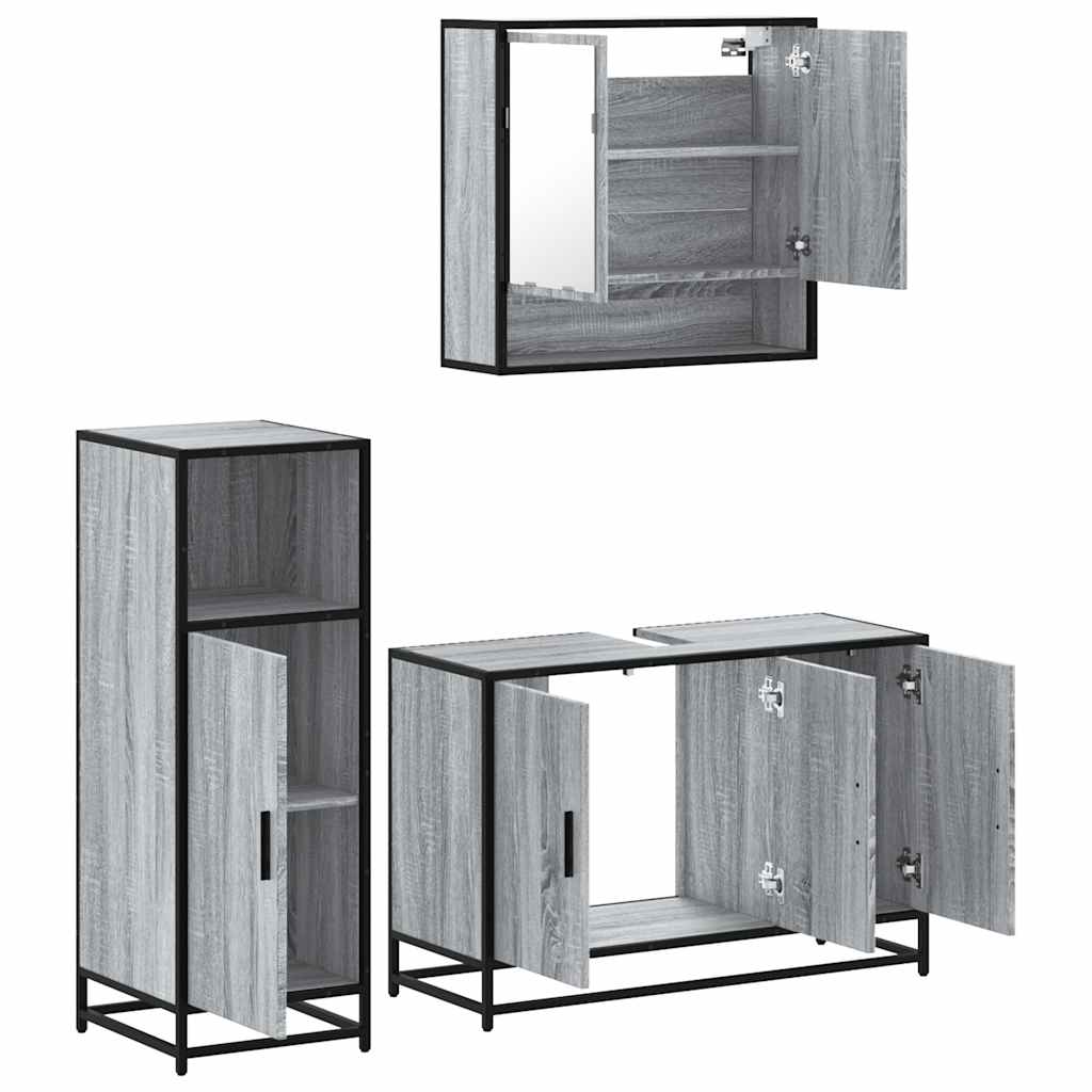 3 Piece Bathroom Furniture Set Engineered Wood