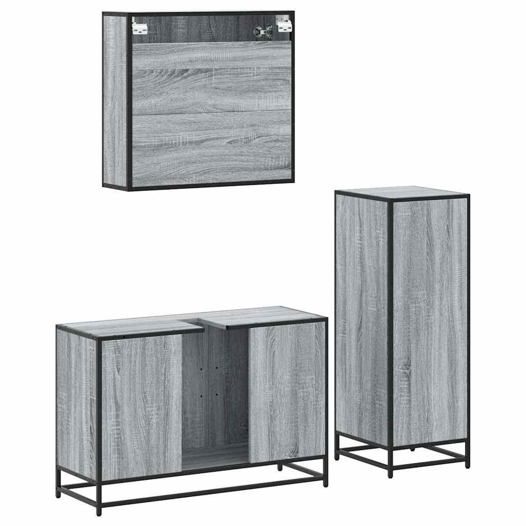 3 Piece Bathroom Furniture Set Engineered Wood