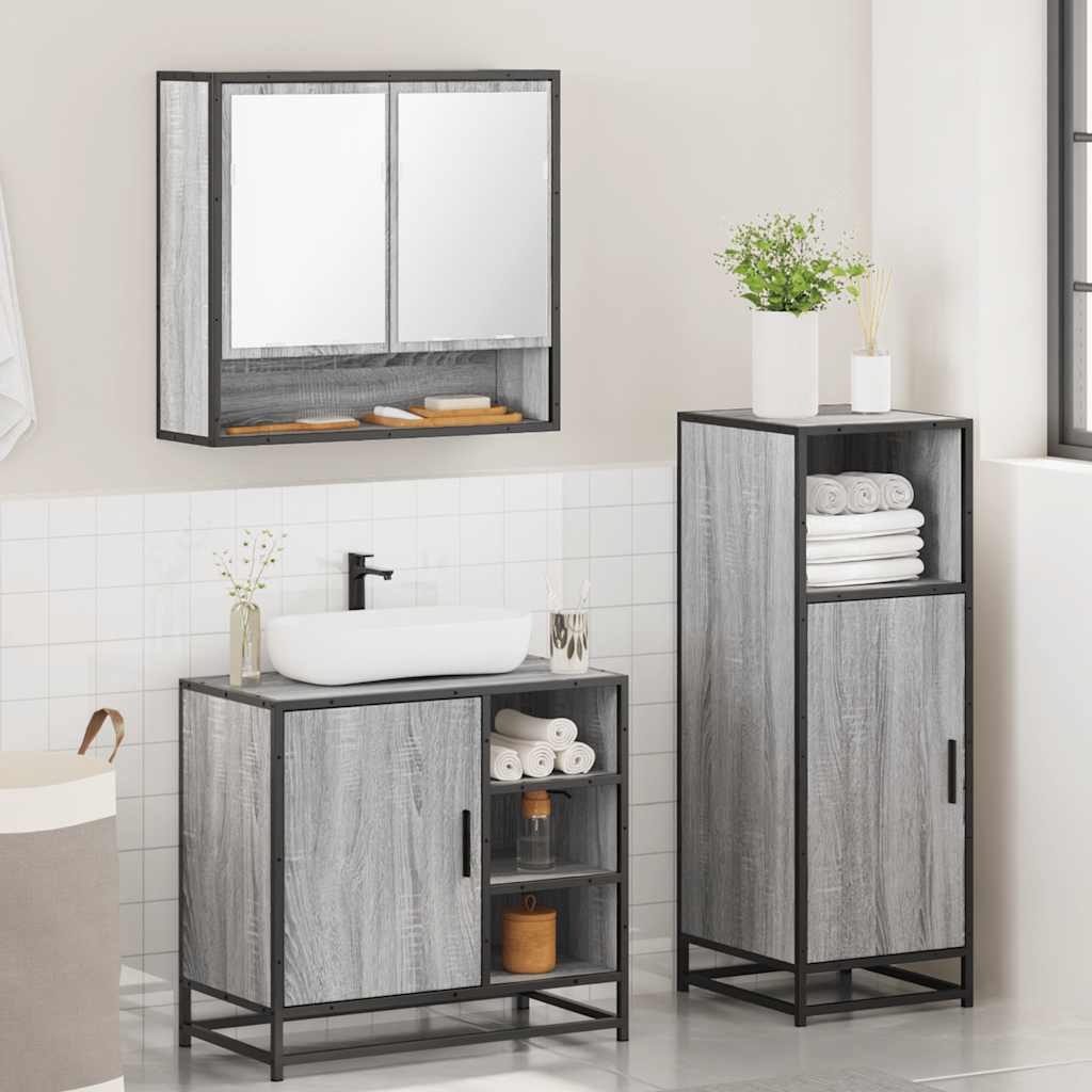 3 Piece Bathroom Furniture Set Engineered Wood