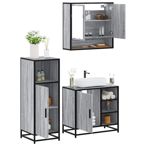 3 Piece Bathroom Furniture Set Engineered Wood