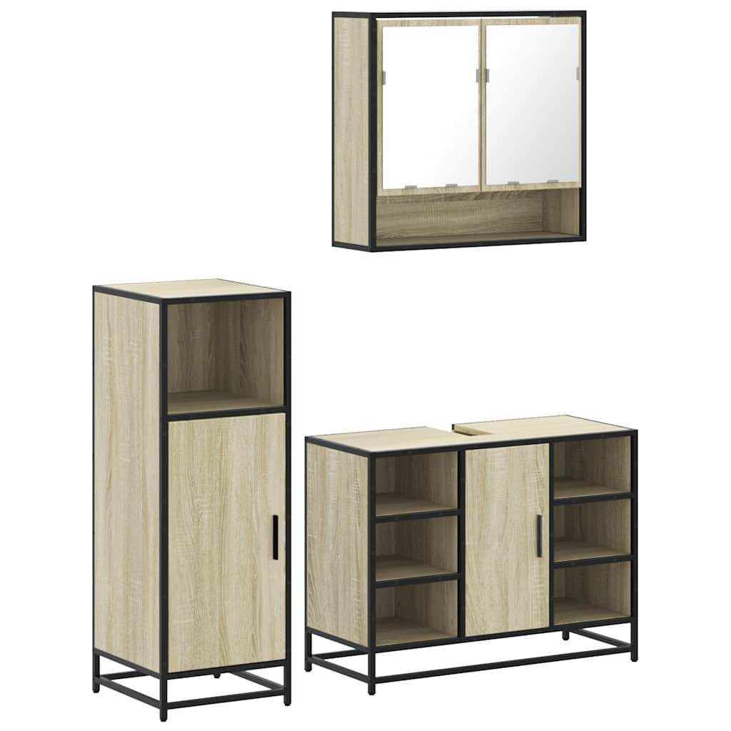 Bathroom Furniture Set 3 Piece Engineered Wood Bathroom Storage Modern Home
