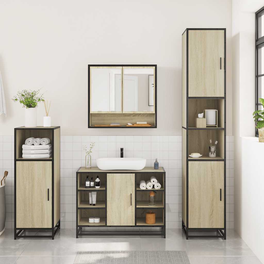 Bathroom Furniture Set 3 Piece Engineered Wood Bathroom Storage Modern Home