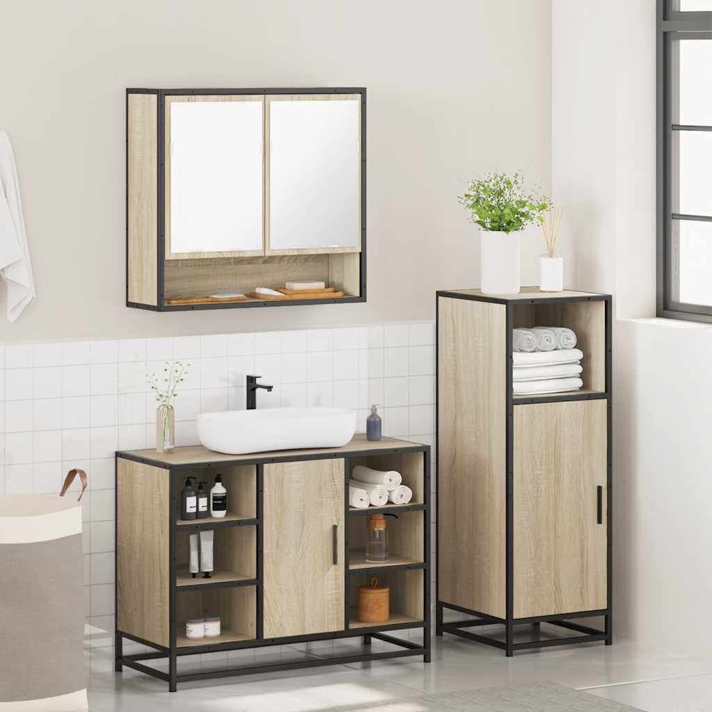 Bathroom Furniture Set 3 Piece Engineered Wood Bathroom Storage Modern Home