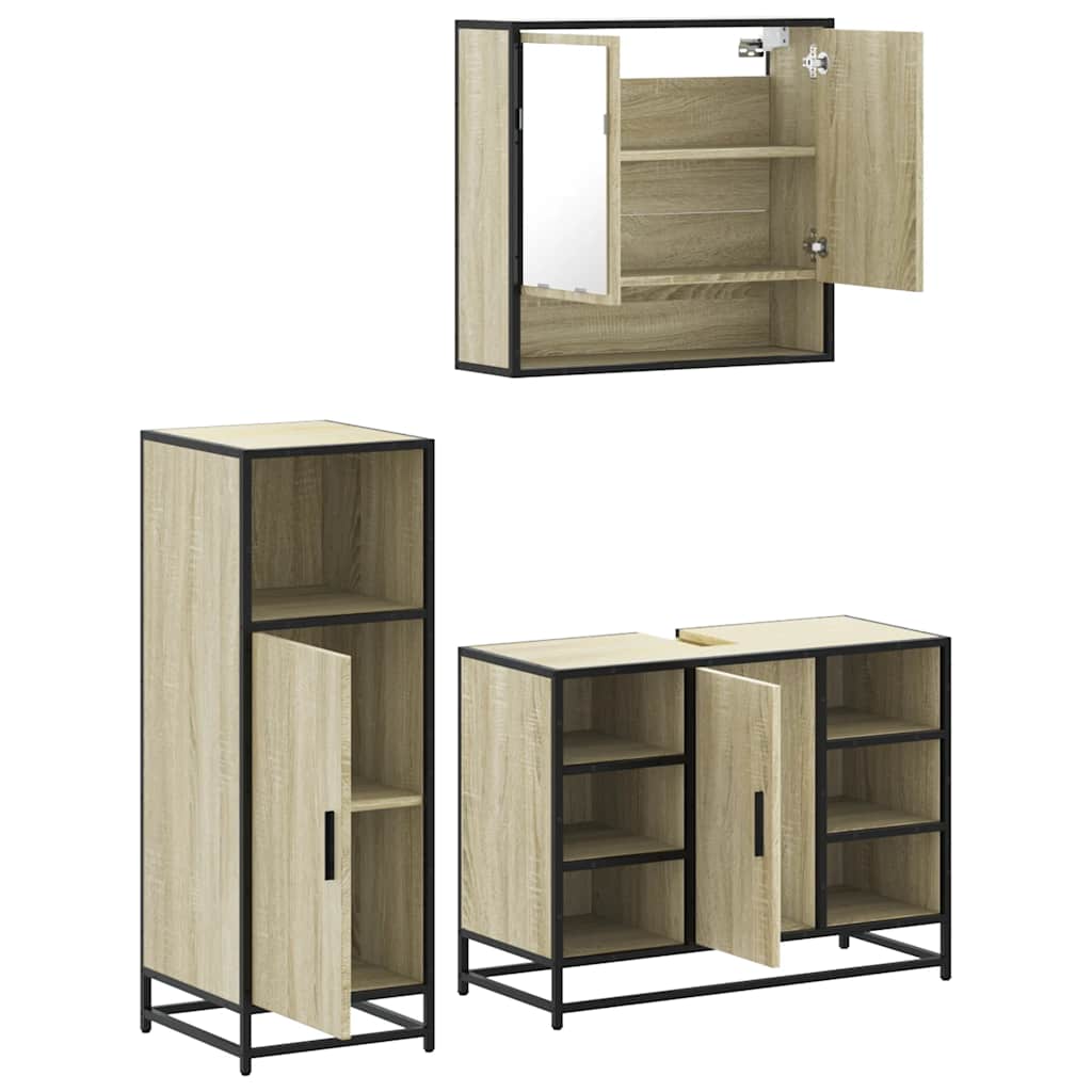 Bathroom Furniture Set 3 Piece Engineered Wood Bathroom Storage Modern Home