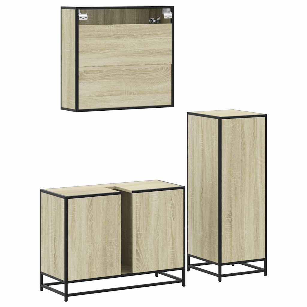 Bathroom Furniture Set 3 Piece Engineered Wood Bathroom Storage Modern Home