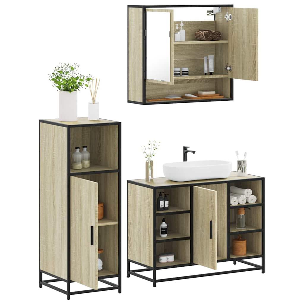 Bathroom Furniture Set 3 Piece Engineered Wood Bathroom Storage Modern Home