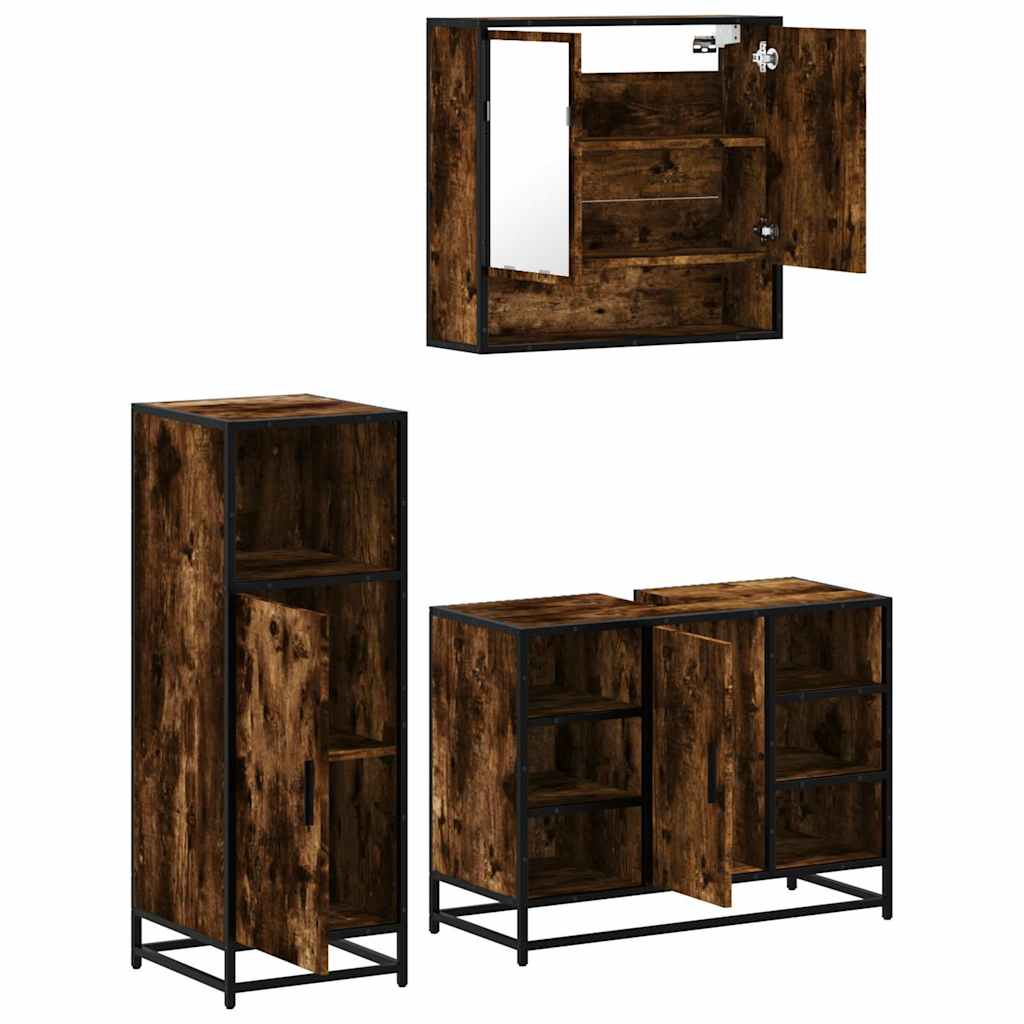 Bathroom Furniture Set 3 Piece Engineered Wood Bathroom Storage Modern Home