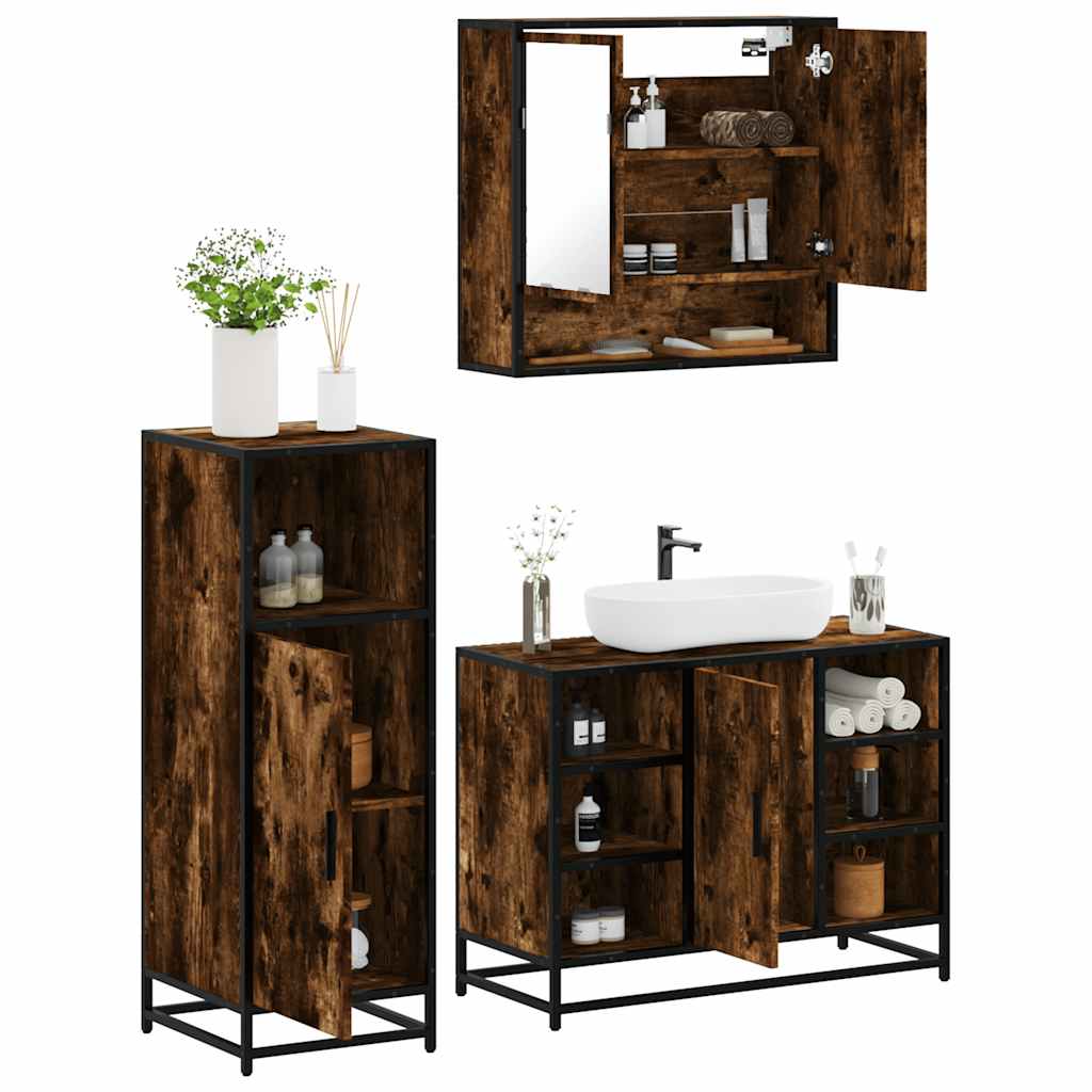 Bathroom Furniture Set 3 Piece Engineered Wood Bathroom Storage Modern Home