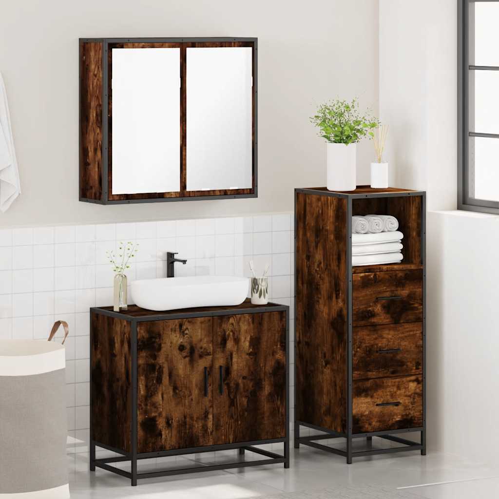 3 Piece Bathroom Furniture Set Engineered Wood