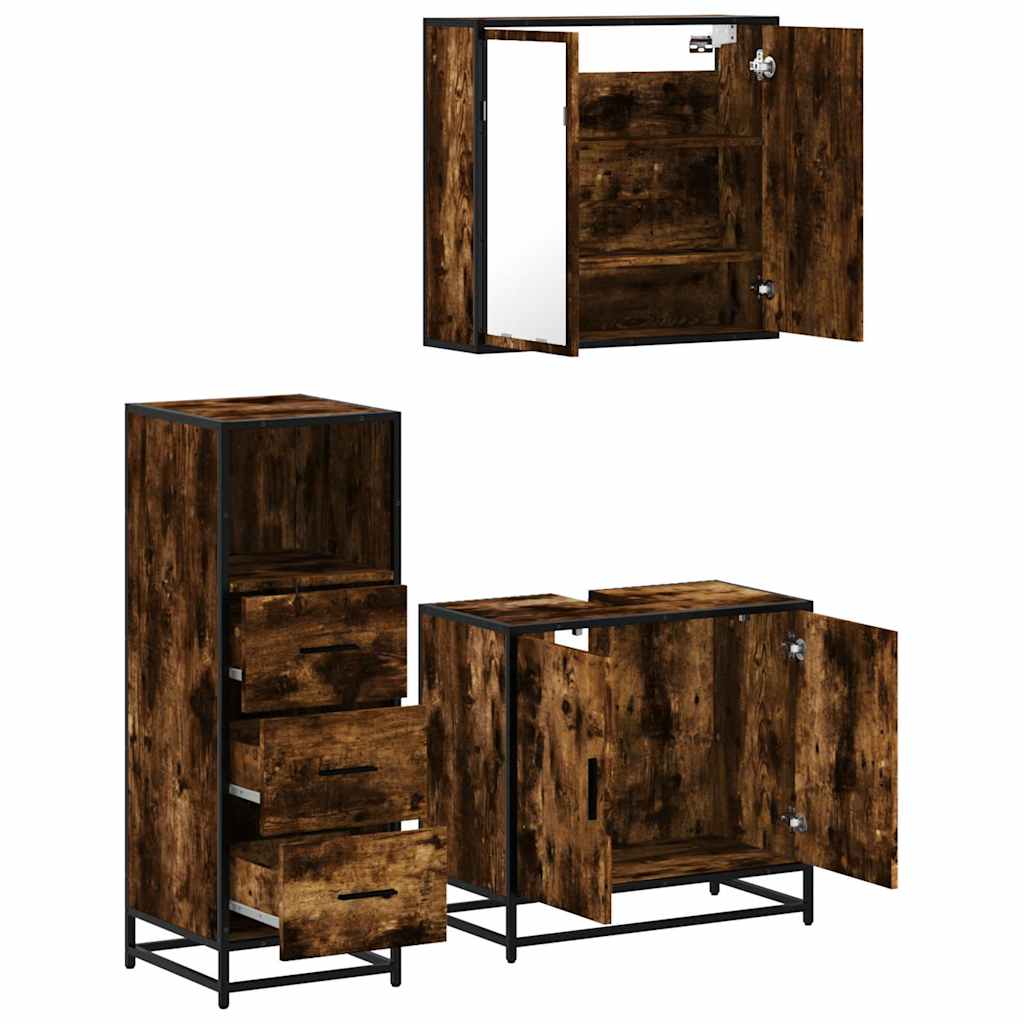 3 Piece Bathroom Furniture Set Engineered Wood