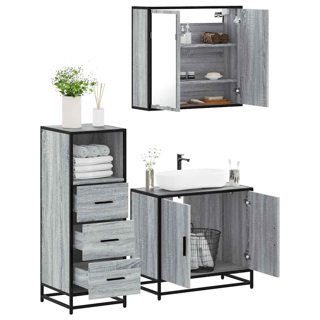 3 Piece Bathroom Furniture Set Engineered Wood