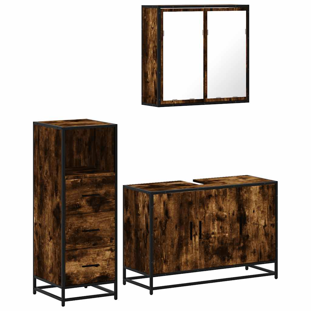 3 Piece Bathroom Furniture Set Engineered Wood