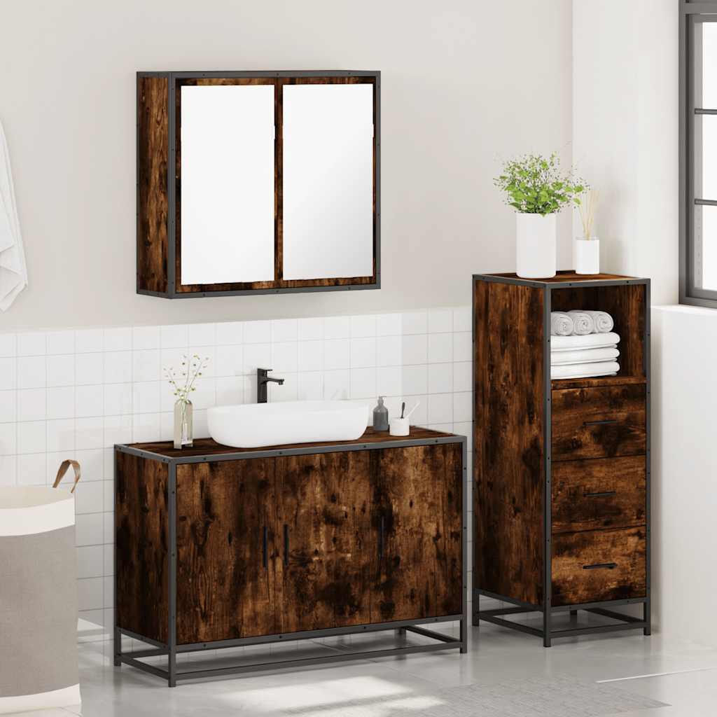3 Piece Bathroom Furniture Set Engineered Wood