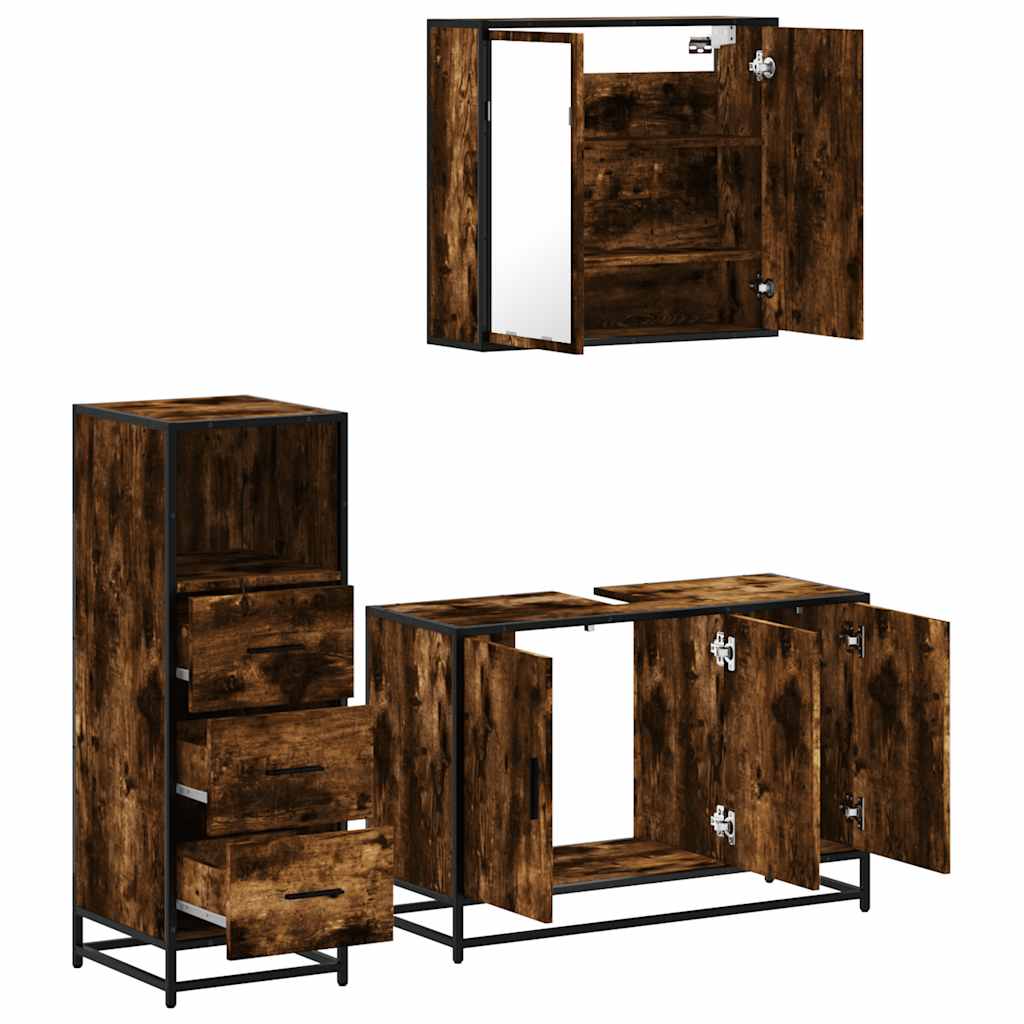 3 Piece Bathroom Furniture Set Engineered Wood
