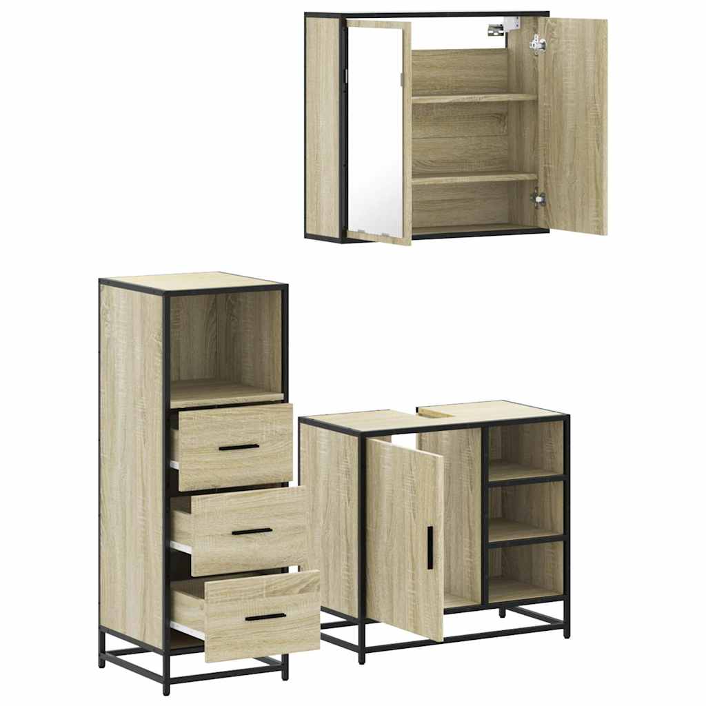 Bathroom Furniture Set 3 Piece Engineered Bathroom Storage Modern Bathroom