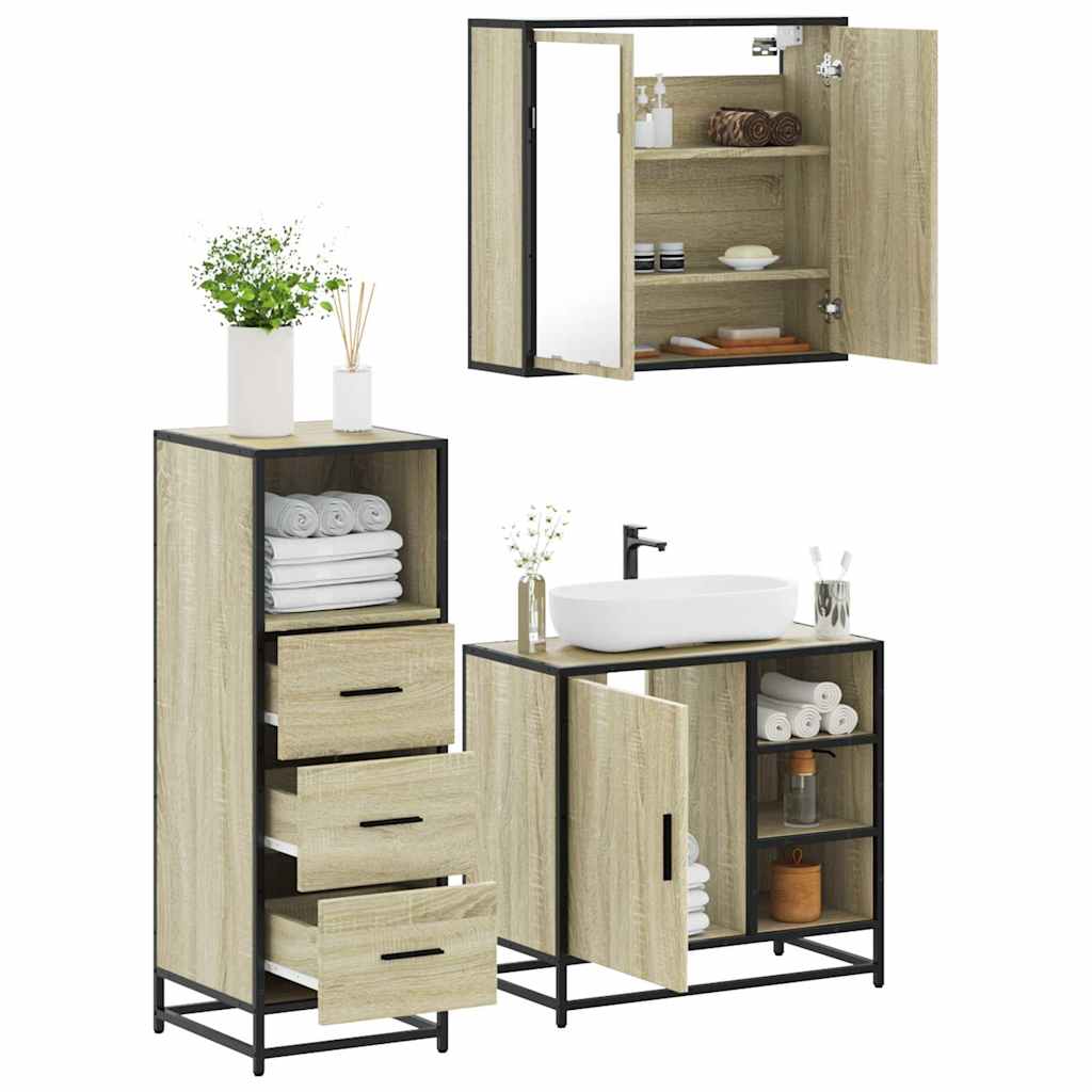 Bathroom Furniture Set 3 Piece Engineered Bathroom Storage Modern Bathroom