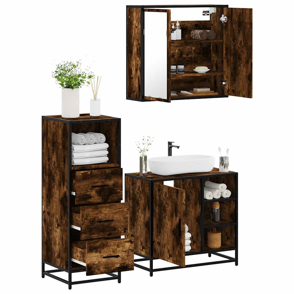Bathroom Furniture Set 3 Piece Engineered Bathroom Storage Modern Bathroom