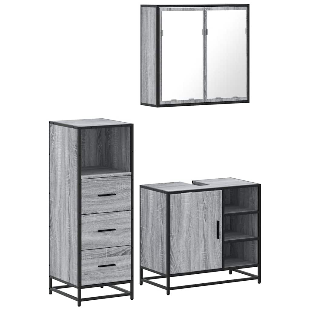 3 Piece Bathroom Furniture Set Engineered Wood