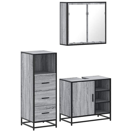 3 Piece Bathroom Furniture Set Engineered Wood