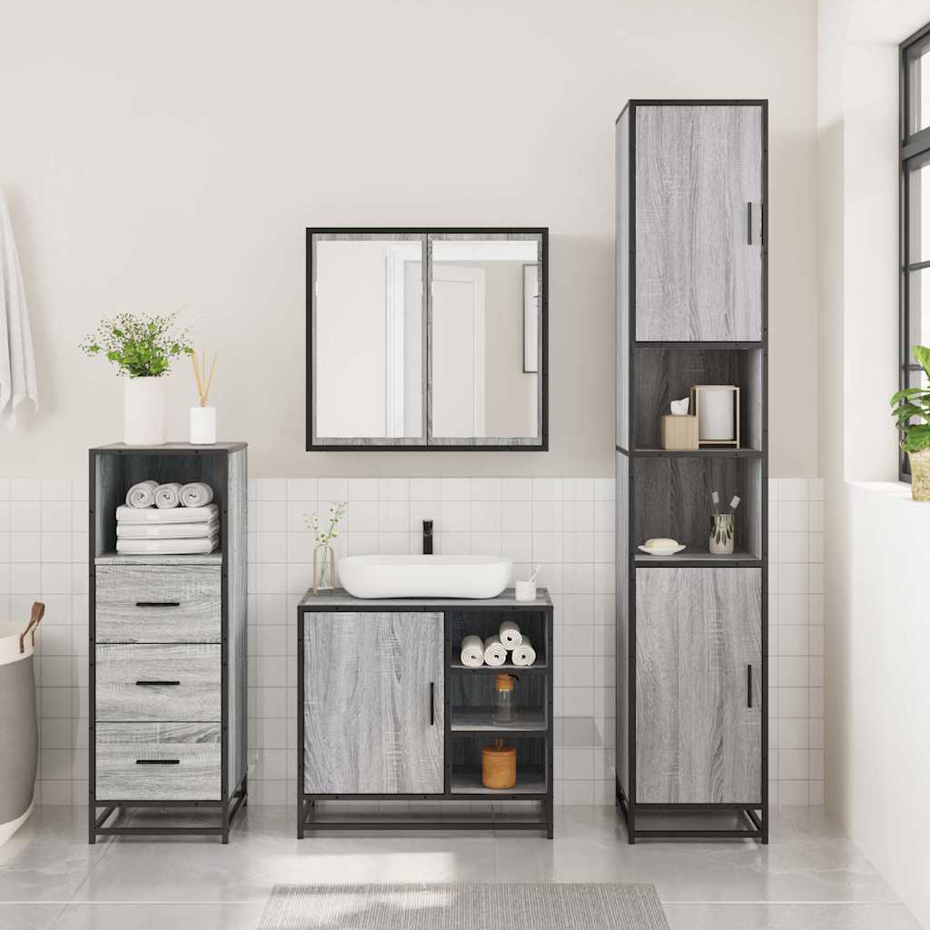 3 Piece Bathroom Furniture Set Engineered Wood
