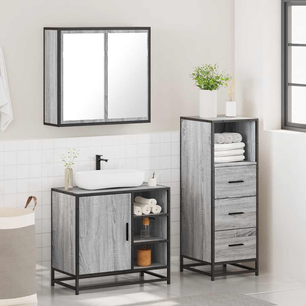 3 Piece Bathroom Furniture Set Engineered Wood